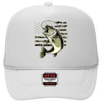 Bass Fish Fishing Usa American Flag High Crown Mesh Back Trucker Hat