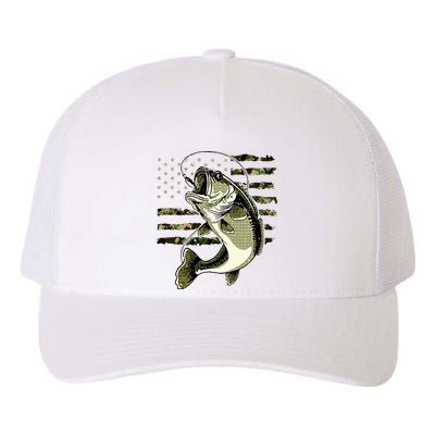 Bass Fish Fishing Usa American Flag Yupoong Adult 5-Panel Trucker Hat