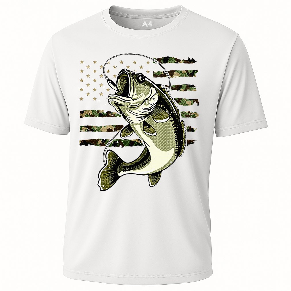 Bass Fish Fishing Usa American Flag Cooling Performance Crew T-Shirt