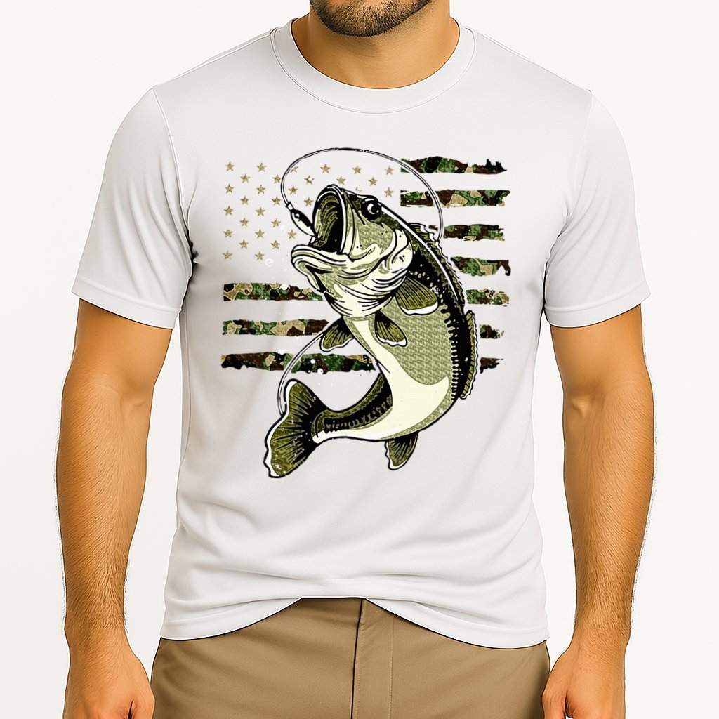 Bass Fish Fishing Usa American Flag Cooling Performance Crew T-Shirt