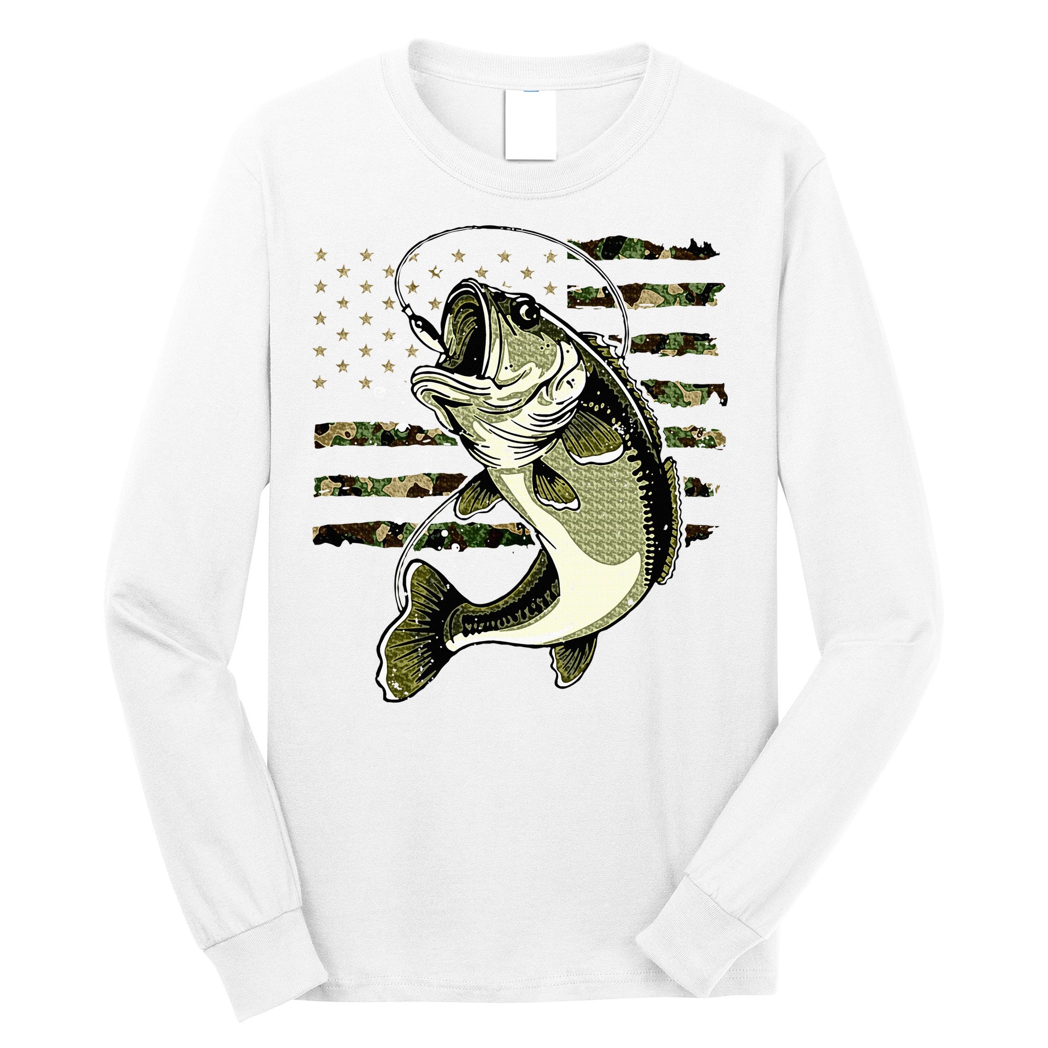 Bass Fish Fishing Usa American Flag Long Sleeve Shirt