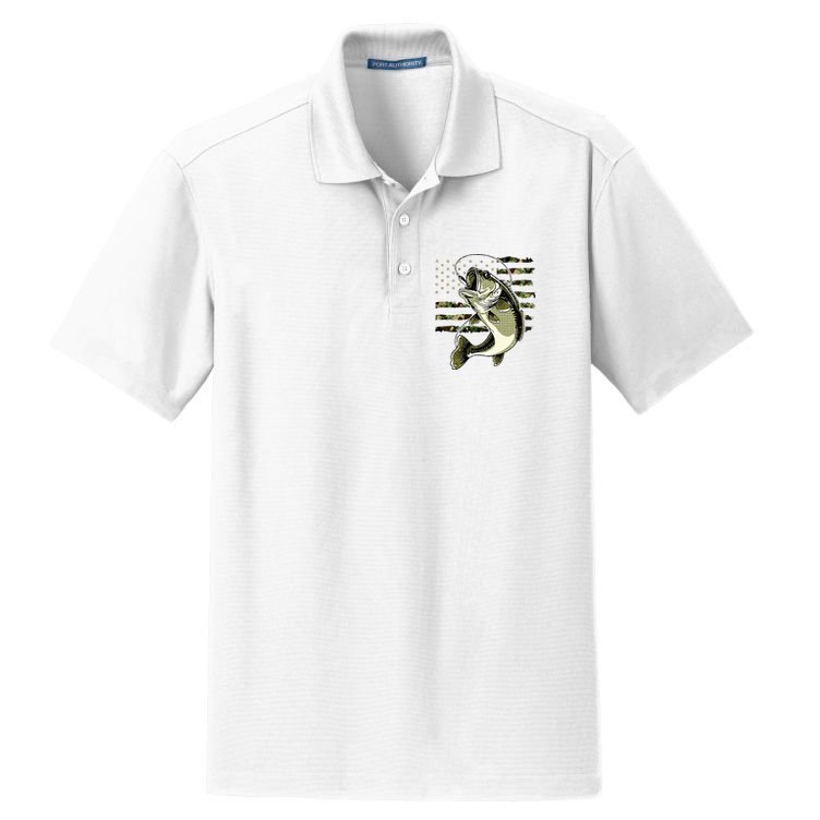 Bass Fish Fishing Usa American Flag Dry Zone Grid Polo