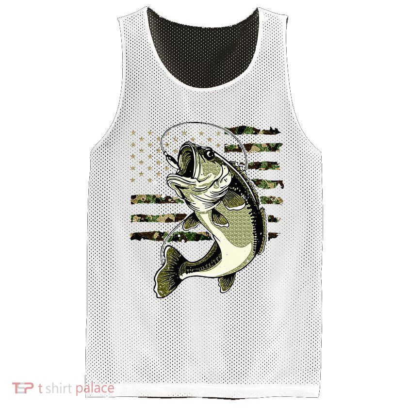Bass Fish Fishing Usa American Flag Mesh Reversible Basketball Jersey Tank
