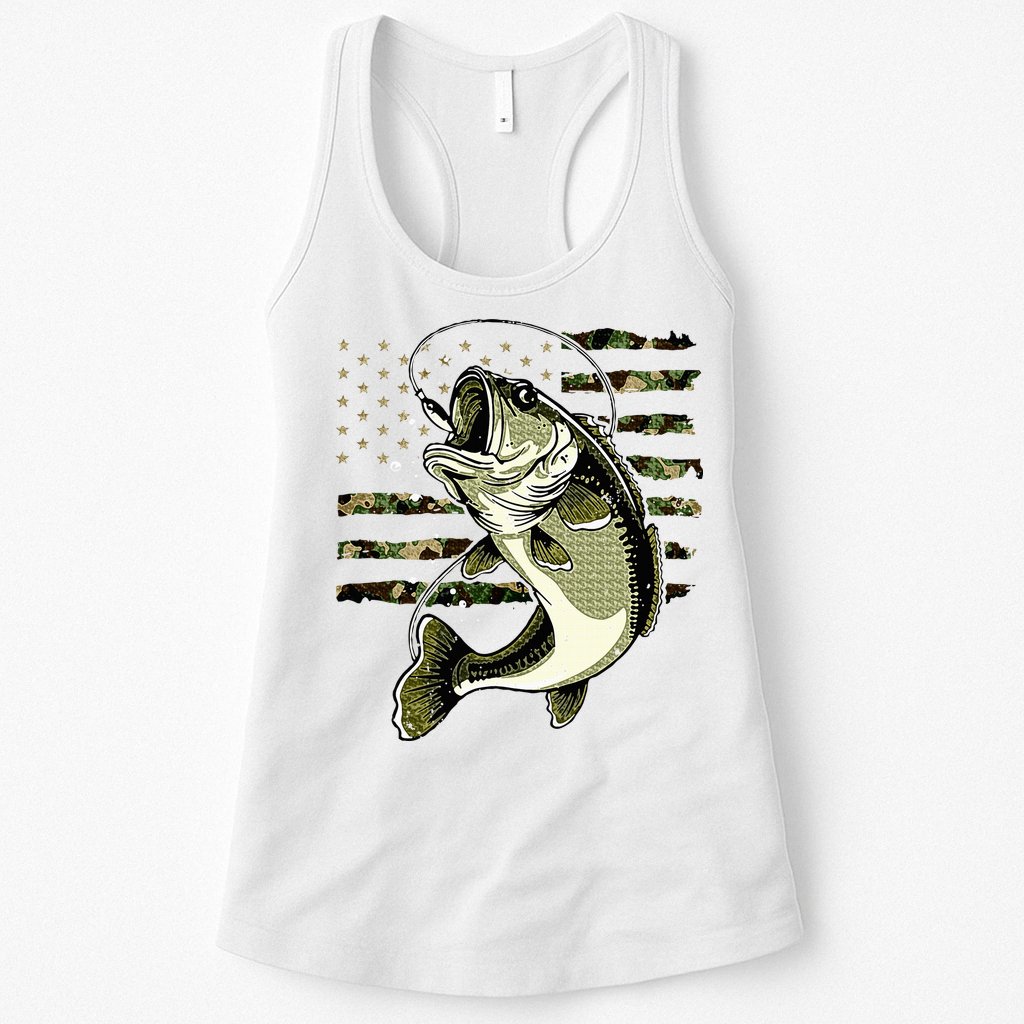 Bass Fish Fishing Usa American Flag Womens Tank Top