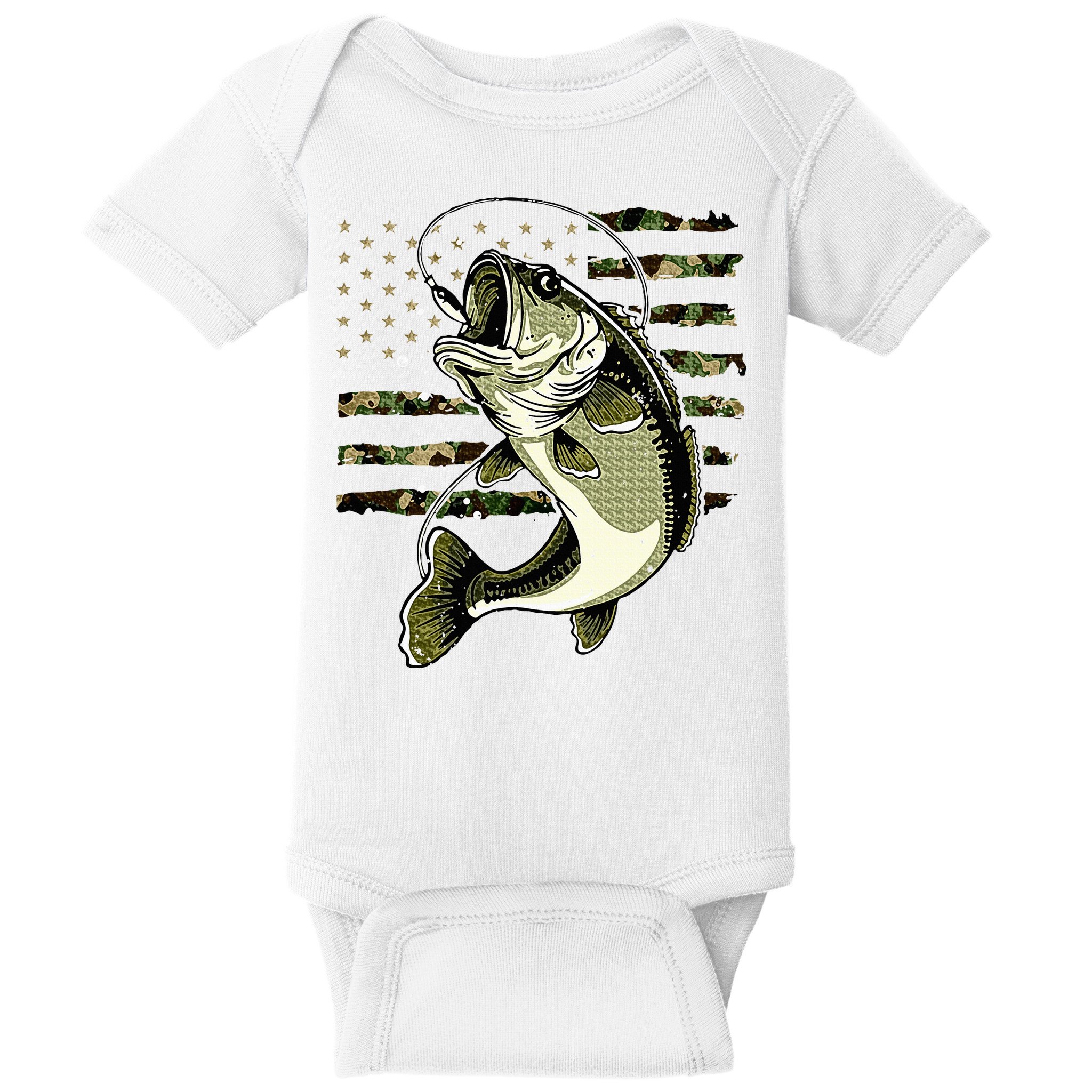 Bass Fish Fishing Usa American Flag Baby Bodysuit