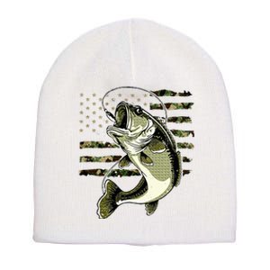 Bass Fish Fishing Usa American Flag Short Acrylic Beanie