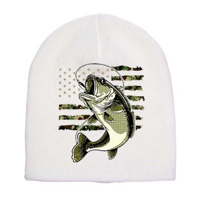 Bass Fish Fishing Usa American Flag Short Acrylic Beanie