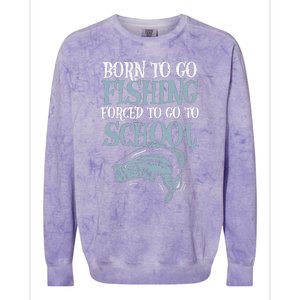 Born Fishing Forced To School Funny Bass Fish Fisherman Boy Colorblast Crewneck Sweatshirt