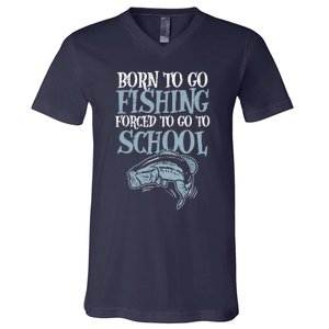 Born Fishing Forced To School Funny Bass Fish Fisherman Boy V-Neck T-Shirt