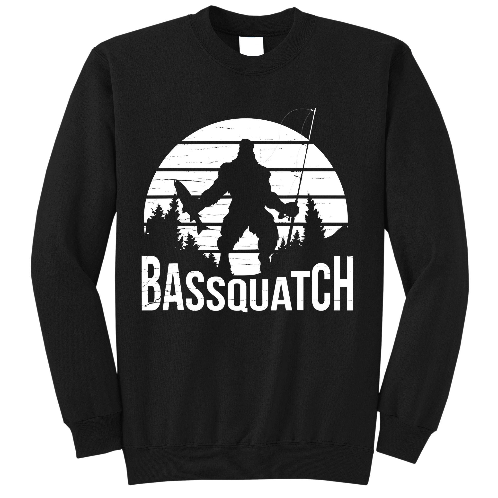 Bassquatch Funny Fishing Fisherman Fishing Rod Bass Fish Sweatshirt