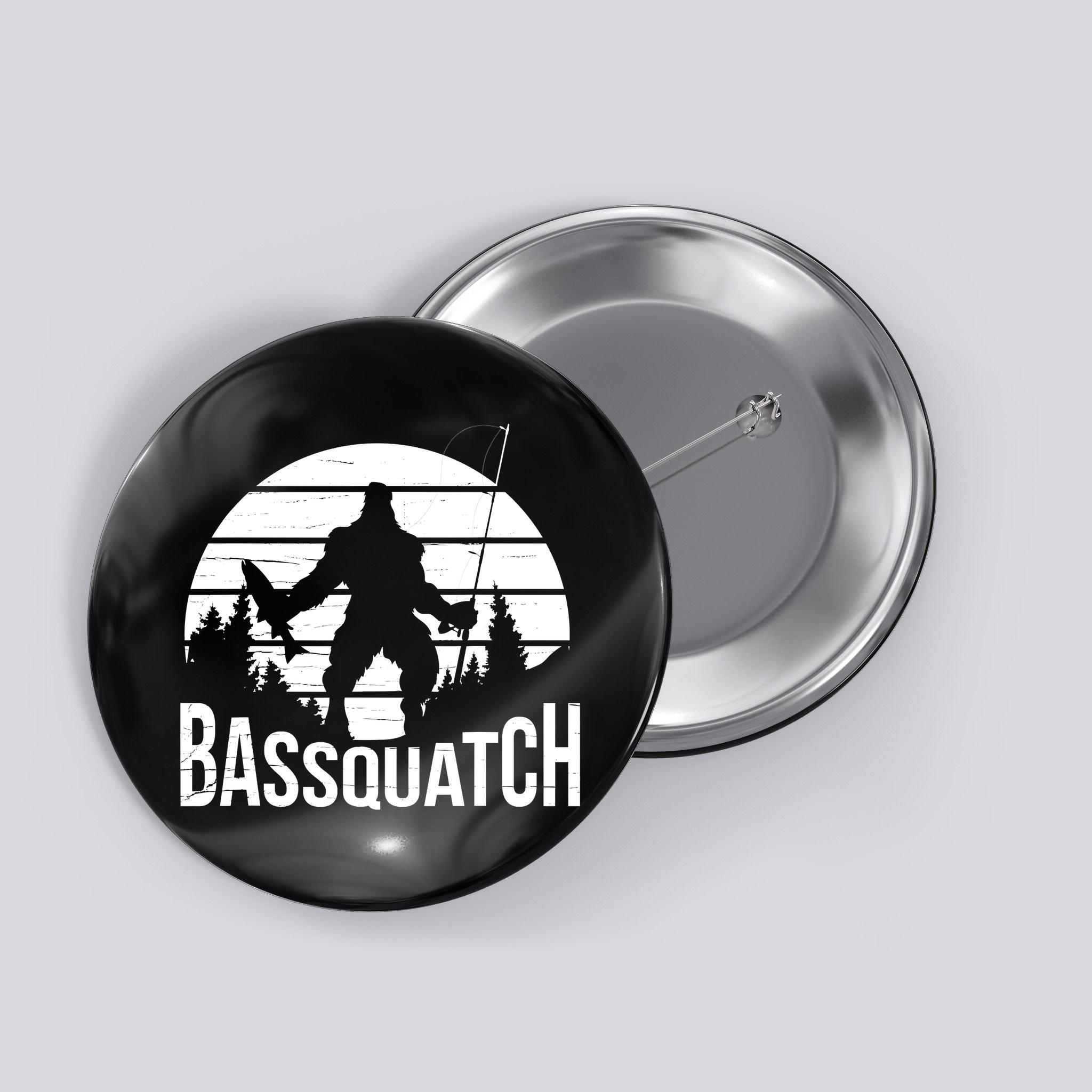 Bassquatch Funny Fishing Fisherman Fishing Rod Bass Fish Button