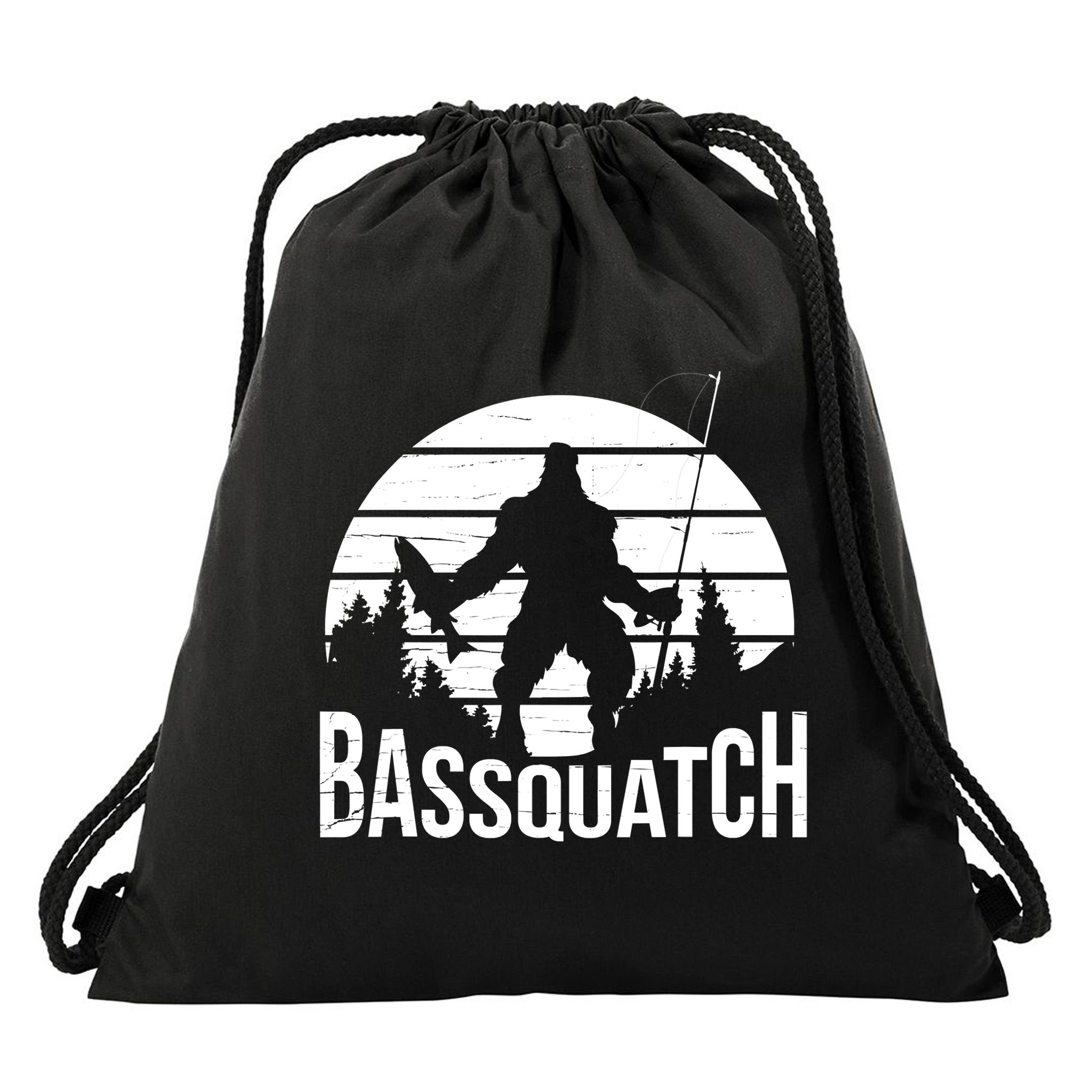 Bassquatch Funny Fishing Fisherman Fishing Rod Bass Fish Drawstring Bag