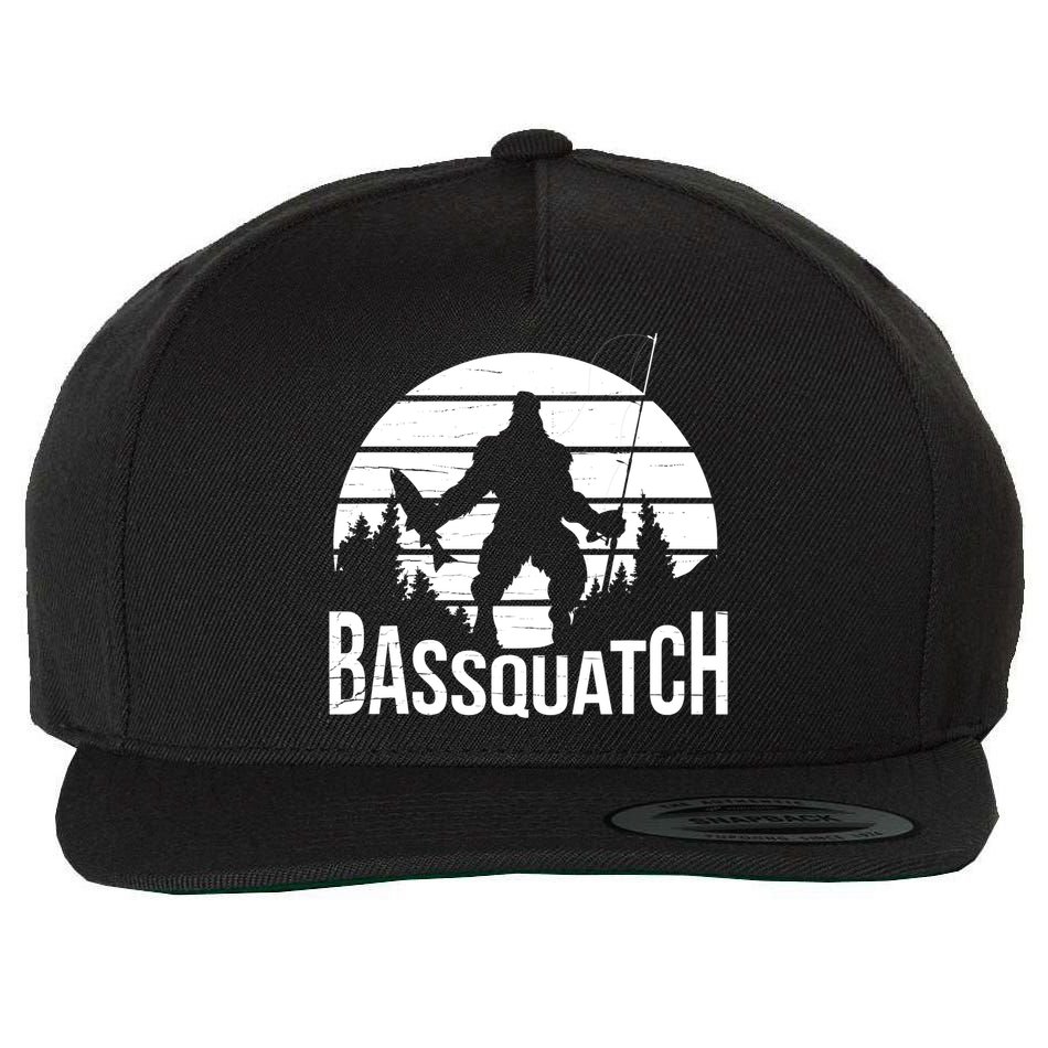 Bassquatch Funny Fishing Fisherman Fishing Rod Bass Fish Wool Snapback Cap