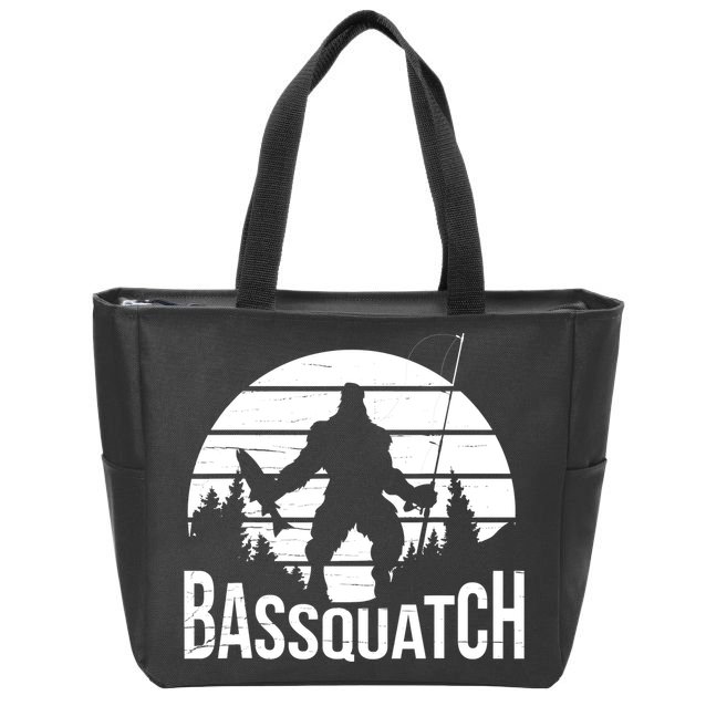 Bassquatch Funny Fishing Fisherman Fishing Rod Bass Fish Zip Tote Bag