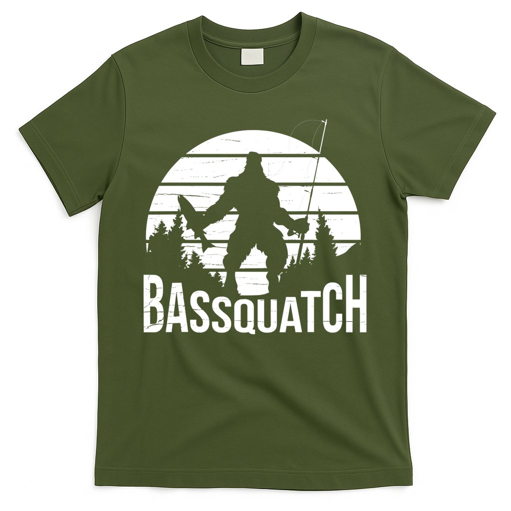 Bassquatch Funny Fishing Fisherman Fishing Rod Bass Fish T-Shirt
