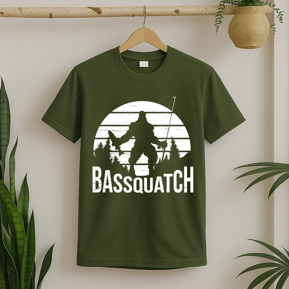 Bassquatch Funny Fishing Fisherman Fishing Rod Bass Fish T-Shirt