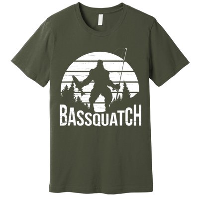 Bassquatch Funny Fishing Fisherman Fishing Rod Bass Fish Premium T-Shirt