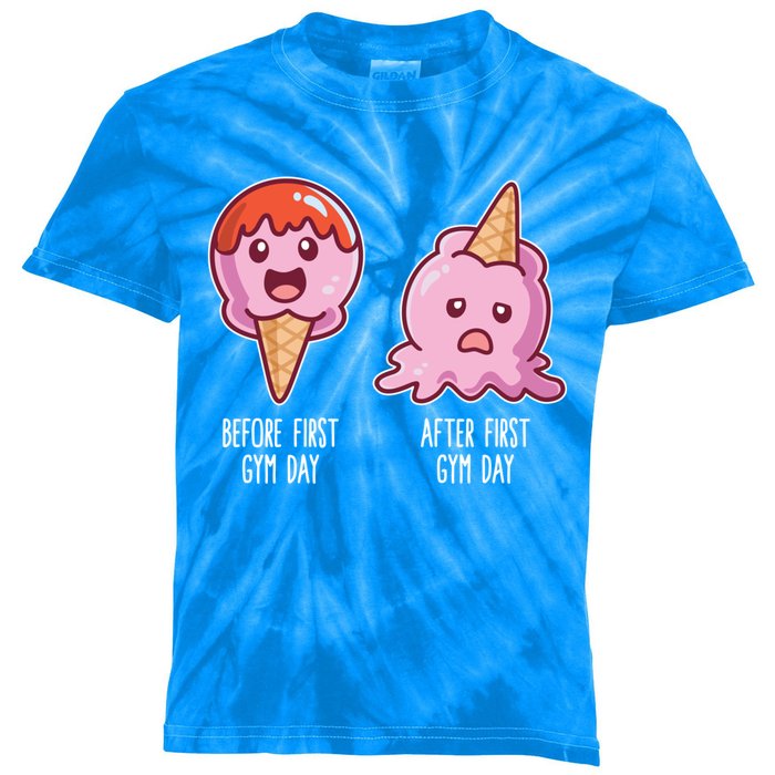 Before First Gym Day After First Gym Day Ice Cream Cute Gift Kids Tie-Dye T-Shirt