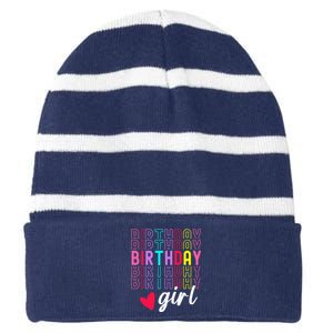 Birthday For Girl Retro Text Awesome Cute Birthday Party Striped Beanie with Solid Band