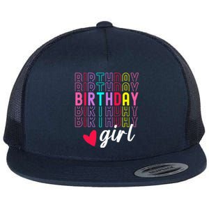 Birthday For Girl Retro Text Awesome Cute Birthday Party Flat Bill Trucker Hat