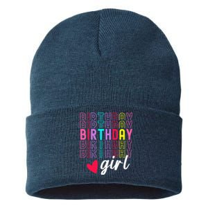 Birthday For Girl Retro Text Awesome Cute Birthday Party Sustainable Knit Beanie