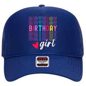 Birthday For Girl Retro Text Awesome Cute Birthday Party High Crown Mesh Back Trucker Hat