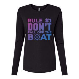 Boating Funny Gift Rule #1 Dont Fall Off The Boat Funny Saying Gift Womens Cotton Relaxed Long Sleeve T-Shirt