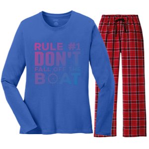 Boating Funny Gift Rule #1 Dont Fall Off The Boat Funny Saying Gift Women's Long Sleeve Flannel Pajama Set 