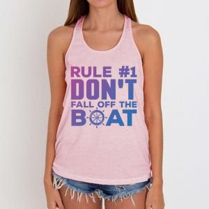 Boating Funny Gift Rule #1 Dont Fall Off The Boat Funny Saying Gift Women's Knotted Racerback Tank