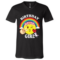 Birthday For Girl Unicorn Rainbow Heart Kiss V-Neck T-Shirt