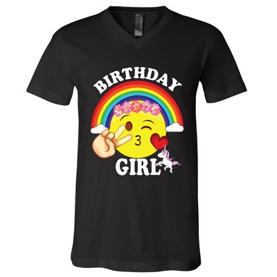 Birthday For Girl Unicorn Rainbow Heart Kiss V-Neck T-Shirt