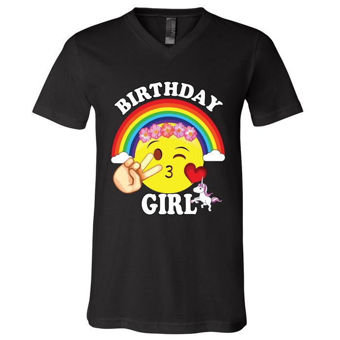 Birthday For Girl Unicorn Rainbow Heart Kiss V-Neck T-Shirt