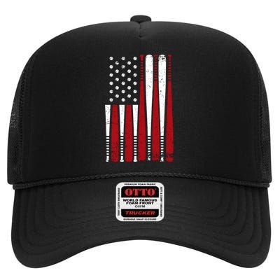 Baseball Flag Gifts Patriotic Baseball High Crown Mesh Back Trucker Hat