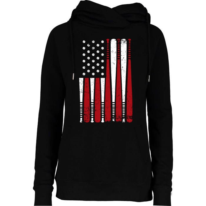 Baseball Flag Gifts Patriotic Baseball Womens Funnel Neck Pullover Hood