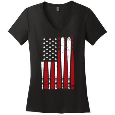 Baseball Flag Gifts Patriotic Baseball Women's V-Neck T-Shirt