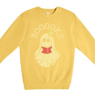 Boooooks Funny Ghost Reading Books Gift Premium Crewneck Sweatshirt