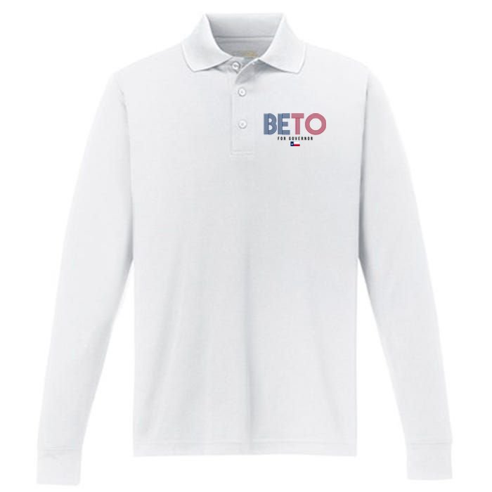 Beto For Governor Texas Flag Performance Long Sleeve Polo