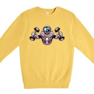 Bodybuilding Fitness Gym Gift Space Astronaut Bodybuilder Great Gift Premium Crewneck Sweatshirt