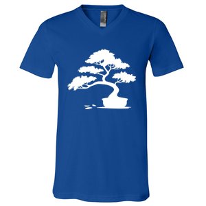 Bonsai Funny Gift Bonsai Tree Gift Mini Tree Silhouette Cushion Funny Gift V-Neck T-Shirt