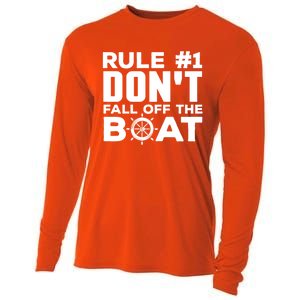 Boating Funny Gift Rule #1 Dont Fall Off The Boat Funny Saying Gift Cooling Performance Long Sleeve Crew