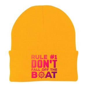 Boating Funny Gift Rule #1 Dont Fall Off The Boat Funny Saying Gift Knit Cap Winter Beanie