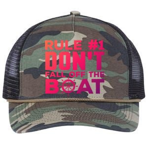 Boating Funny Gift Rule #1 Dont Fall Off The Boat Funny Saying Gift Retro Rope Trucker Hat Cap