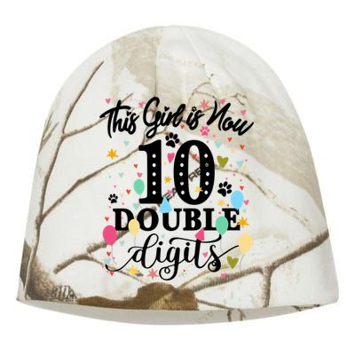 Birthday Funny Gift 10 Yrs Old This Girl Is Now 10 Double Digits Gift Kati - Camo Knit Beanie