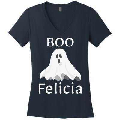 Boo Felicia Ghost Halloween Funny Spooky Gift Women's V-Neck T-Shirt