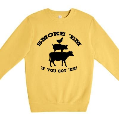 Bbq Funny Gift Meat Smoking Barbecue Gift Grilling Dad Premium Crewneck Sweatshirt