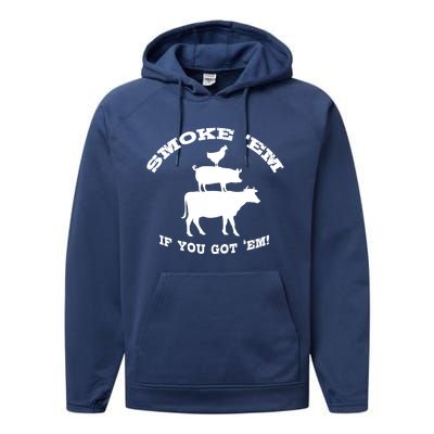 Bbq Funny Gift Meat Smoking Barbecue Gift Grilling Dad Performance Fleece Hoodie