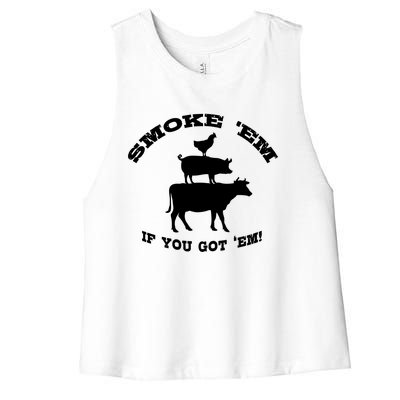 Bbq Funny Gift Meat Smoking Barbecue Gift Grilling Dad Women's Racerback Cropped Tank