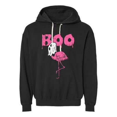 Boo Flamingo Ghost Fun Halloween Animal Bird Garment-Dyed Fleece Hoodie