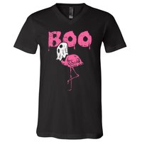 Boo Flamingo Ghost Fun Halloween Animal Bird V-Neck T-Shirt