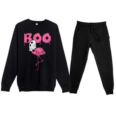 Boo Flamingo Ghost Fun Halloween Animal Bird Premium Crewneck Sweatsuit Set